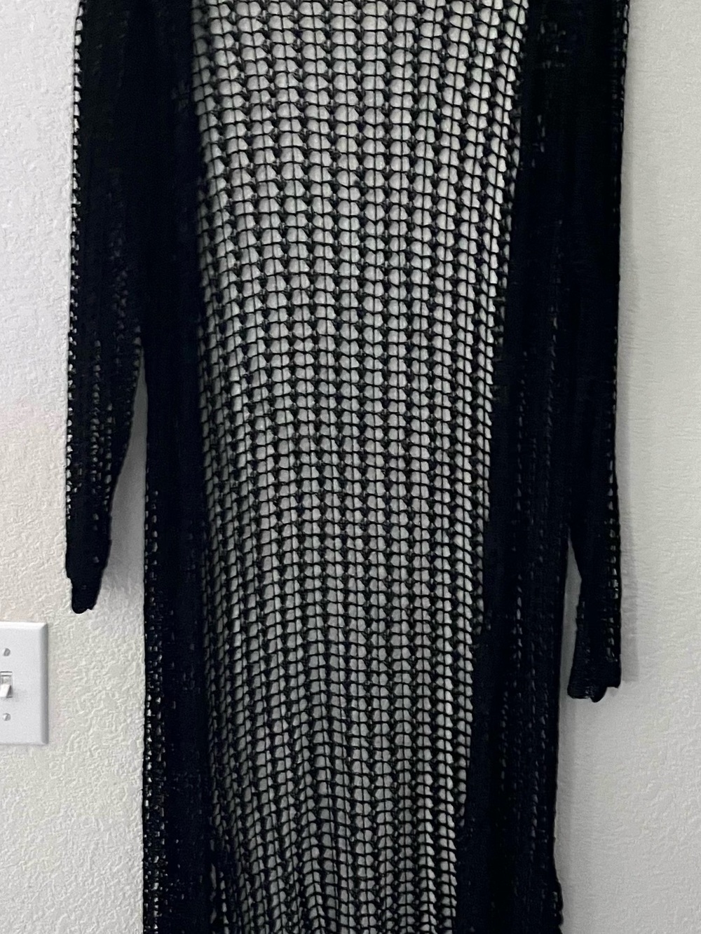 Black Black Ribbed Open-Knit Long Sleeve Women's Cardigan